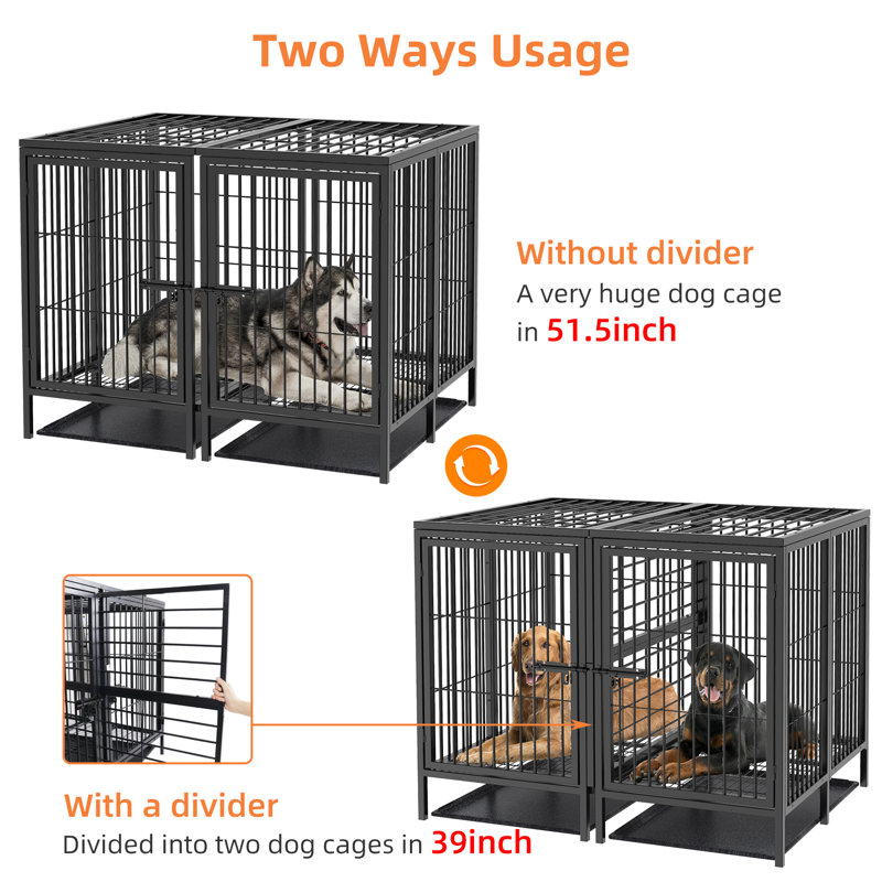 Tucker Murphy Pet 52 Inch Dog Crate With Divider Panel Heavy Duty Pet Cage House For 2 Large Medium And Small Dogs Reviews Wayfair